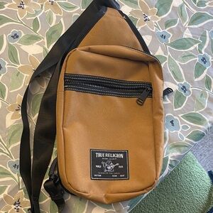 True Religion Brown/Tan sling Bag with Black Accents